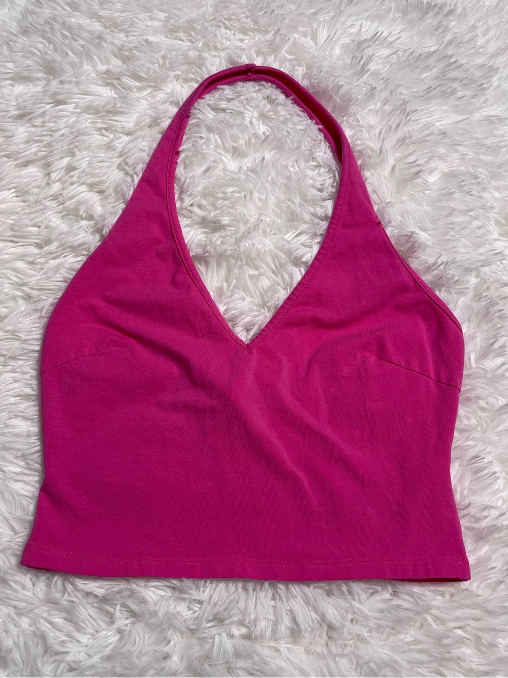 Princess Polly Hot Pink Halter V-Neck Crop Top